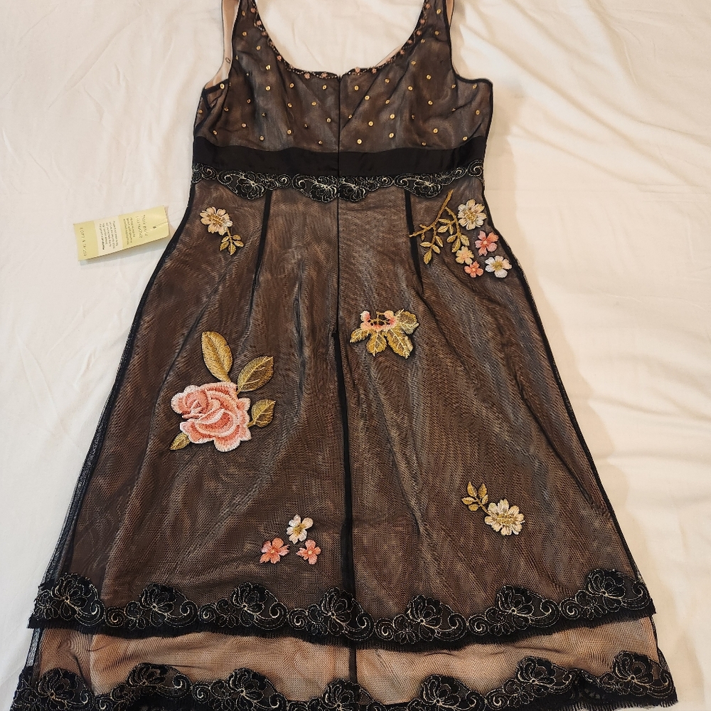 NEW Adrianna Papell Black Mesh Floral Embroidered Sequin Cocktail Dress Size 12 - Picture 14 of 16